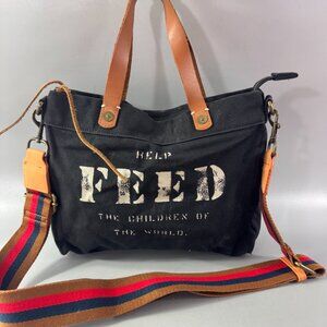Help Feed The Children Of The World Small Black Canvas Tote Leather Carry Strap